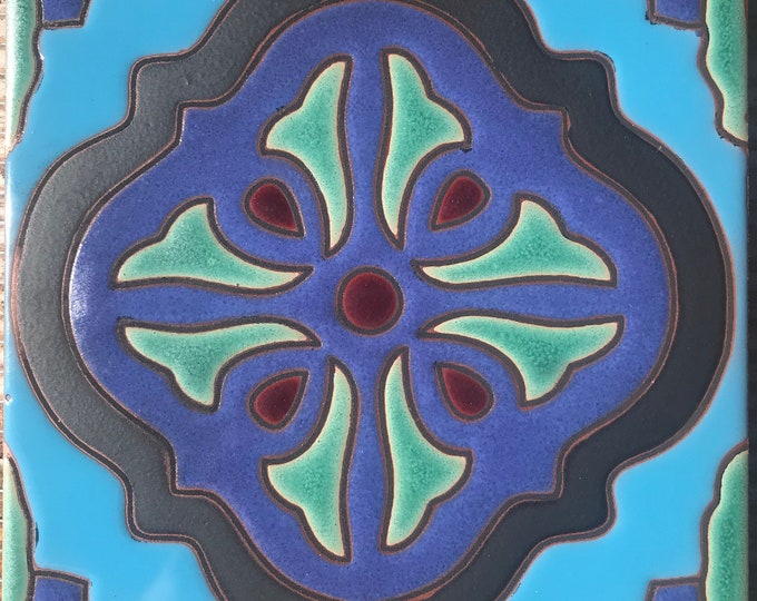 Decorative Malibu Inspired Hand-Painted Craftsman Tile ~ Pool Waterline Safe ~ 6x6 Wax Resist Raised Glaze Finish