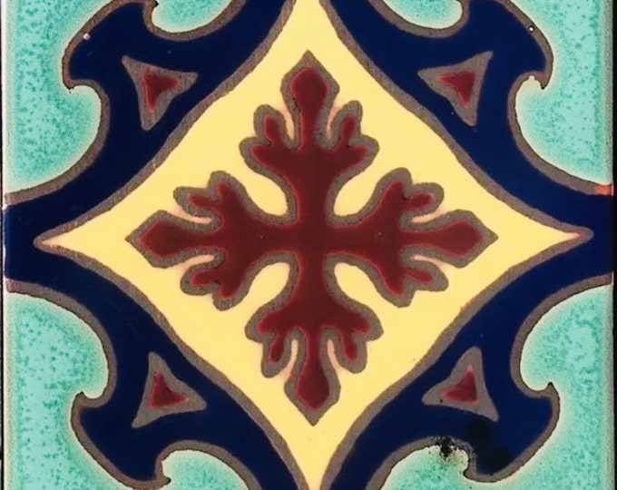 Art Deco ~ Egyptian Revival Hand-Painted Tile. 6x6 Pool safe, Frost Proof Wax Resist Raised Glaze Finish