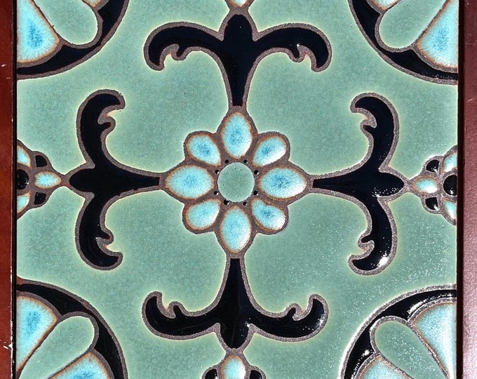 Decorative 6x6 Craftsmen Tile ~ Hand-Painted ~ Pool Safe ~ Wax Resist Raised Glaze Finish