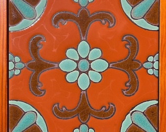Decorative 6x6 Craftsmen Tile ~ Hand-Painted ~ Pool Safe ~ Wax Resist Raised Glaze Finish