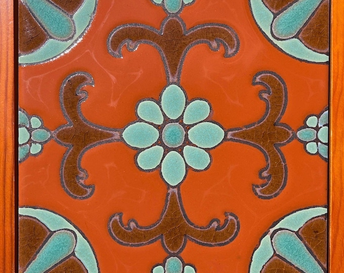 Decorative 6x6 Craftsmen Tile ~ Hand-Painted ~ Pool Safe ~ Wax Resist Raised Glaze Finish