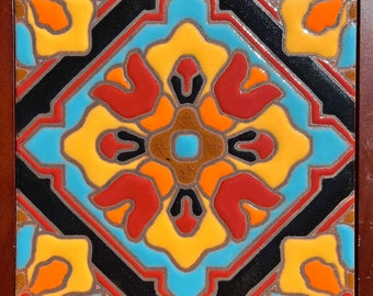 Beautiful Classic Decorative Craftsmen Tile ~ Hand-painted 6x6 Adrianna. Pool Safe Wax Resist Raised Glaze Finish