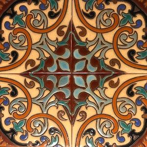 Art Deco, Arts & Crafts Revival Hand-Painted Repeating Pattern 6X6 Craftsman Tiles Suitable For Indoor or Outdoor Installation.