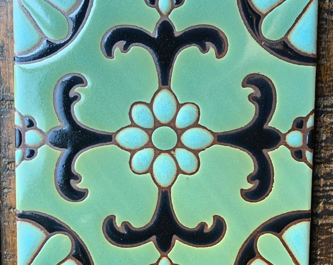 Decorative 6x6 Craftsmen Tile ~ Hand-Painted ~ Pool Safe ~ Wax Resist Raised Glaze Finish