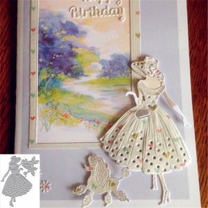 Shopping Lady and Dog Metal Cutting Die, Paper Craft Cutting Die, Pochoir, Scrapbooking Dies, DIY Card Making, Die Cut