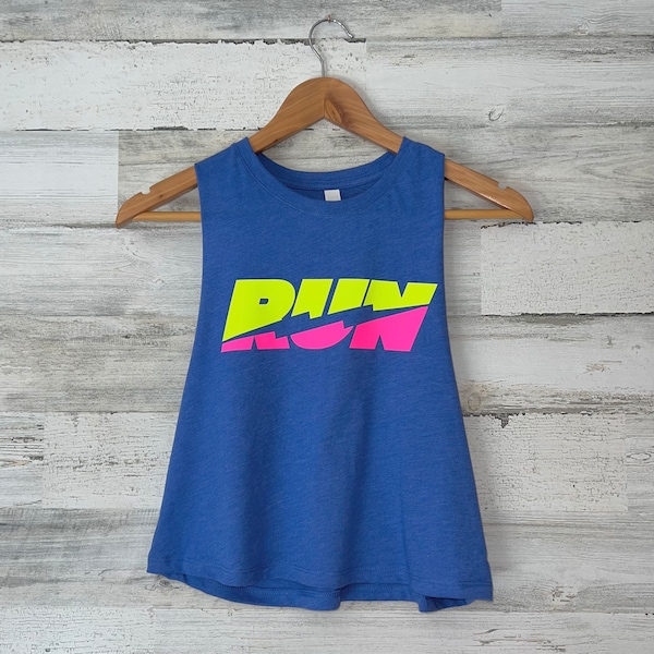 Women's RUN Crop Top, Running Tank, Gift for Runner, Marathon Gift, 5k 10k Shirt, Lightning Runner