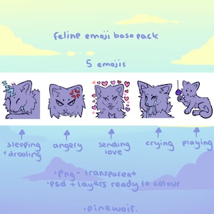 furry feline emote / emoji pack - base / lineart