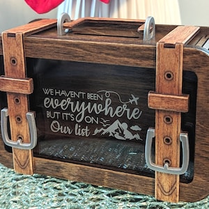 Personalized Engraved Premium Wooden Travel Suitcase Savings or Keepsakes Bank. Adventure Fund. Wooden Piggy Bank. Money Box. Vacation Fund.