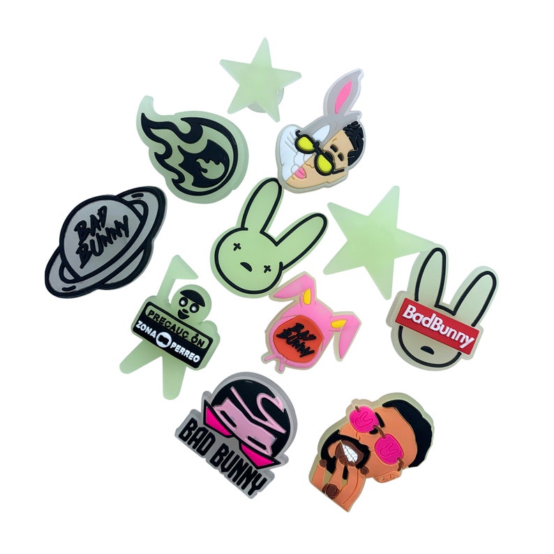 Overstock -Bad Bunny Shoe Charms  - Glow in the Dark - 11 Charms - Charms for Your Shoes - Best Reviews 