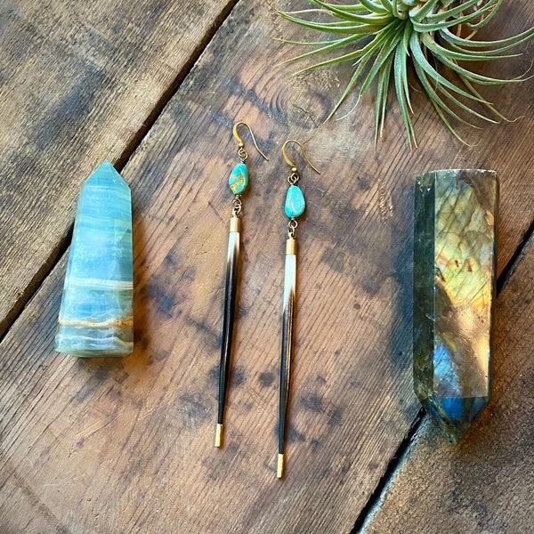 Porcupine Quill Earrings, Natural Turquoise Earrings, Porcupine Earrings, Wild Boho Earthy Jewelry, Quill Jewelry, African Porcupine Quills