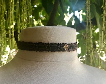 Chocolate Brown Velvet Ribbon Choker, Topaz Swarovski Crystal, Square Art Deco Crystal Necklace, Fall Color, Boho Bridesmaid, OOAK Choker