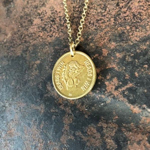 Heads or Tails, Necklace for Him, Peep Show, Vintage Token, Pin Up Necklace, Rockabilly Necklace, Adults Only, Accessory for Men, Real Coin