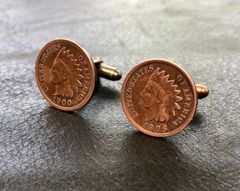 Indian Head Penny, Coin Cuff Links, Indian Head Cent, Father's Day Cufflinks, Authentic US Coins, Indian Cent, Cowboy Cufflink, Indian Penny