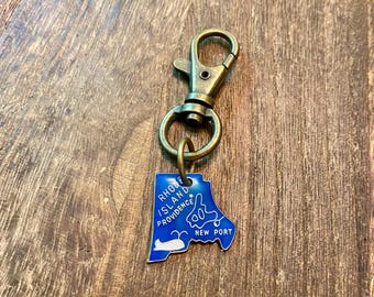 Rhode Island State Charm, Vintage Enamel Bag Charm, RI State Love, RI State Pride, Backpack Clip, Handbag, Zipper, Keyring, Purse, Lanyard