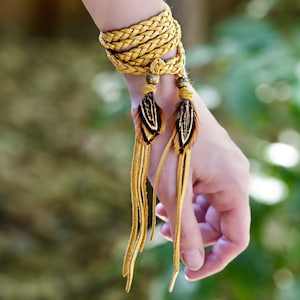 Gold Leather Bracelet, Headband Braided, Gold Wrap Bracelet, Wrap Necklace Leather, Adjustable Wrap Bracelet, Southwestern Style Jewelry