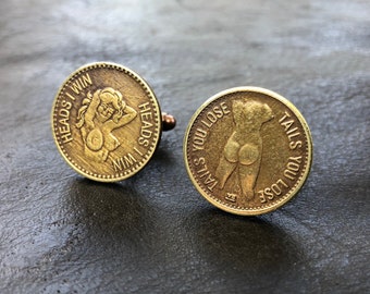 Cara o Cruz, Gemelos para Padrinos de Boda, Fichas Vintage, Gemelos para Novio, Gemelos para Padrinos de Boda, Regalo para Despedida de Soltero, Regalo para Despedida de Soltero