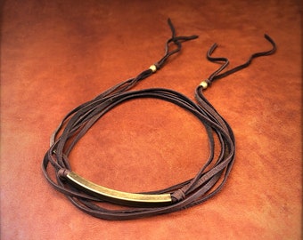 Brown Leather Wrap, Versatile Necklace, Brown Leather Necklace, Multi Strand Leather, Brown Leather Choker, Boholuxe, Bohemian Leather Wrap