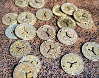 One (1) NYC Transit Token, Dime Size, Y Cut-out with Pre-Drilled Hole for Jewelry Making, Authentic 1950s - 1970s New York City Subway Token