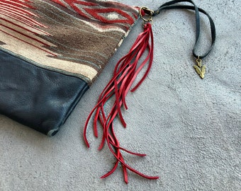 Tassel Accessory, Red Leather Tassel, Boho Handbag, Tassel Leather, Charm for Purse, Zipper Pull Bag Charm, Leather Tassel Key Chain, Gypset