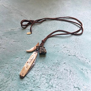 Vintage Pocket Knife, Coyote Tooth, Necklace Pyrite, Knife Necklace, Real Tooth, Necklace Tooth, Fool&#39;s Gold Necklace, Pocket Knife Necklace