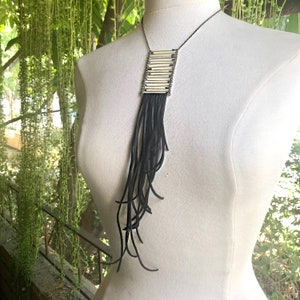Porcupine Quill Breastplate Necklace, Quill Necklace, Porcupine Necklace, Quillwork, Black Leather Fringe Statement Necklace, Quill Jewelry
