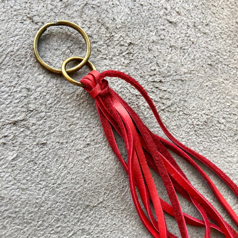Red Leather Tassel Leather Tassel Key Chain Zipper Pull Bag Charm Tassel Accessory Tassel Leather Charm for Purse Gypset Boho Handbag