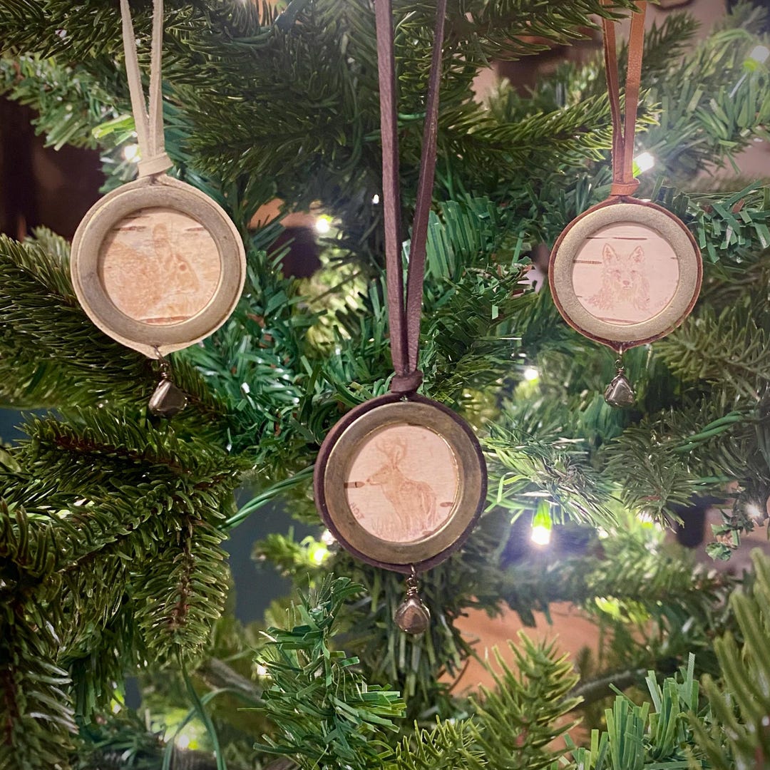 Fox, Deer, & Rabbit Pyrography Christmas Ornament Set, Wood Burning on ...