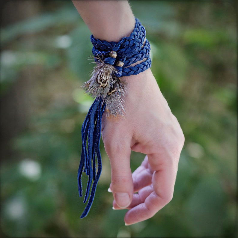 Blue Wrap Bracelet Leather Lariat Blue Leather Wrap Real Etsy