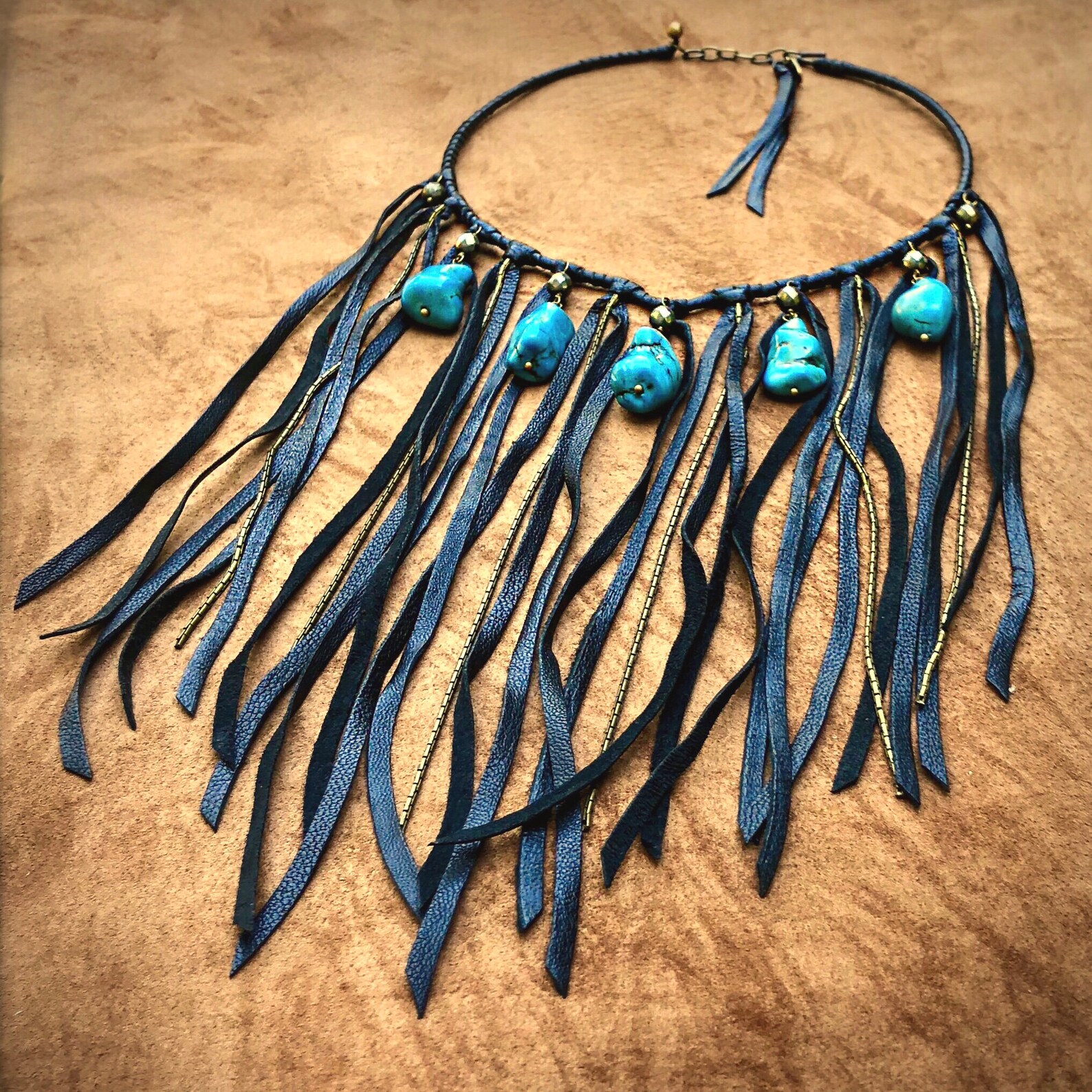 Neiman Marcus Black Bib Necklace w/ Brown Beads