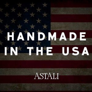 May include: Image featuring the American flag as a backdrop with the words "HANDMADE IN THE USA" in bold white letters. The brand name "ASTALI" is displayed below the text.