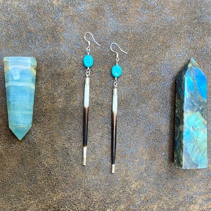 Porcupine Quill Earrings, Natural Turquoise Earrings, Porcupine Earrings, Turquoise & Silver, Porcupine Quill Jewelry, Earthy Boho Jewelry