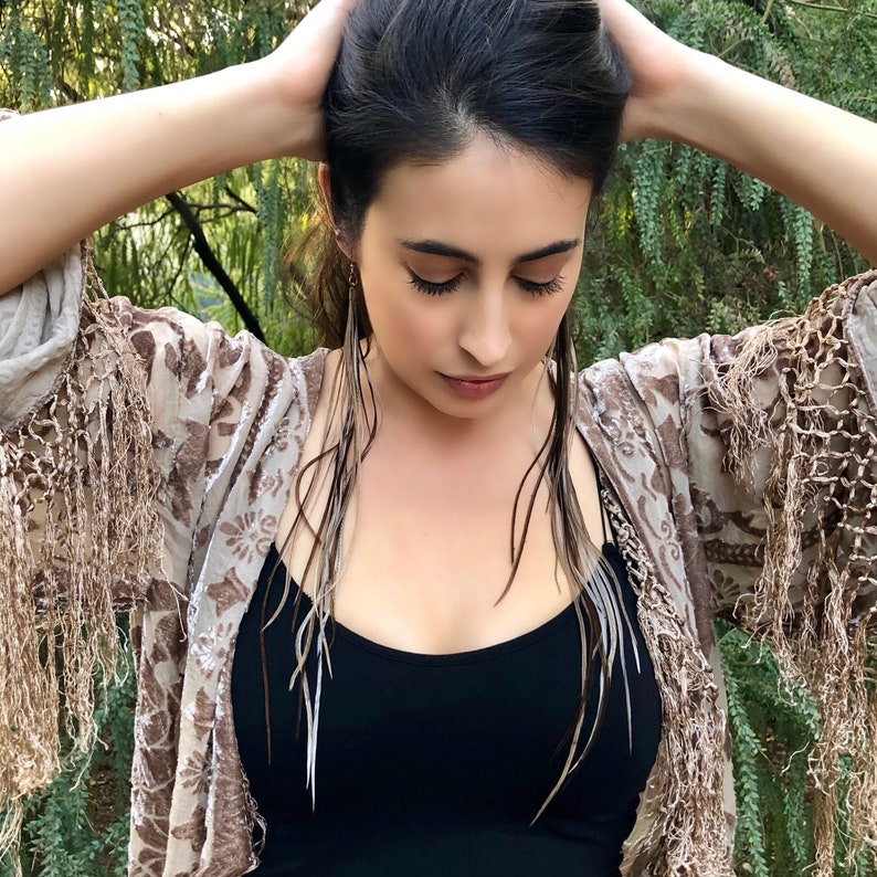 Handmade Boho Earrings Brown Feather Earrings Neutral Earrings Feather Ears Taupe Earrings Bohemian Feather Earrings Neutral Wedding