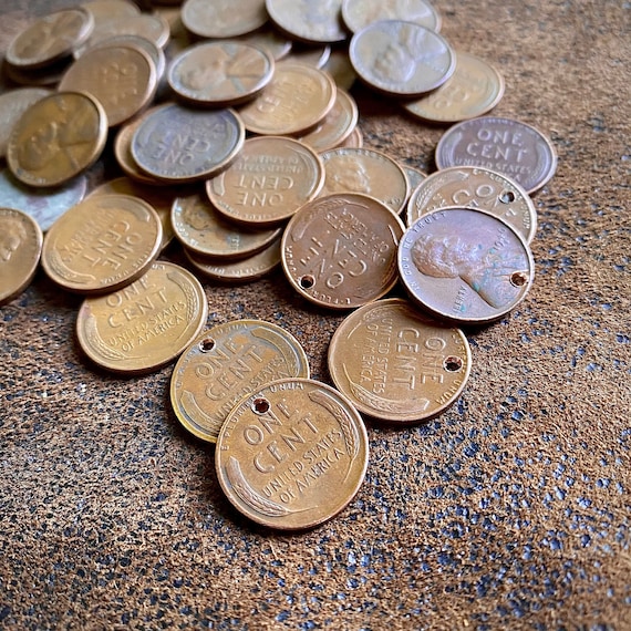 10 Wheat Pennies, Lucky Penny with Pre-Drilled Holes for Jewelry-Making, 10 Wheaties, Lincoln Wheat Cent, Authentic US Coin 1909-1958, Penny