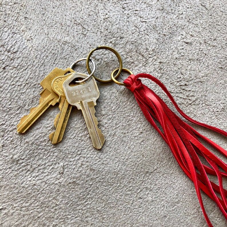 Red Leather Tassel Leather Tassel Key Chain Zipper Pull Bag Charm Tassel Accessory Tassel Leather Charm for Purse Gypset Boho Handbag