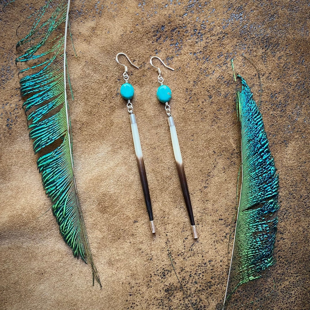 porcupine-quill-earrings-natural-turquoise-earrings-porcupine