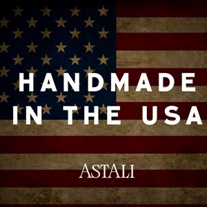May include: A vintage-style American flag with the text "HANDMADE IN THE USA" and the word "ASTALI" below it.