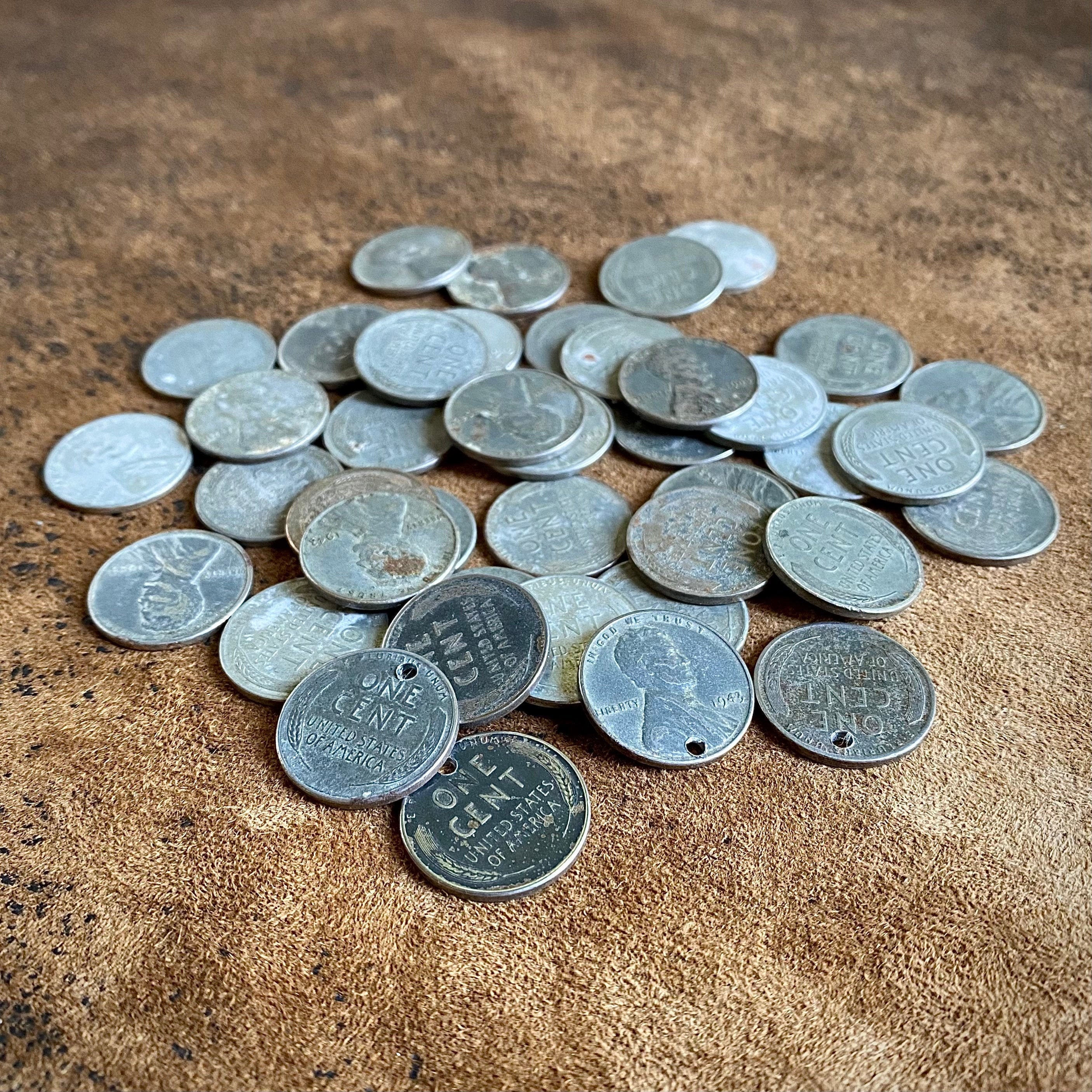 Steel Wheat Penny, 1943 Wartime Cent With Pre-drilled Holes for