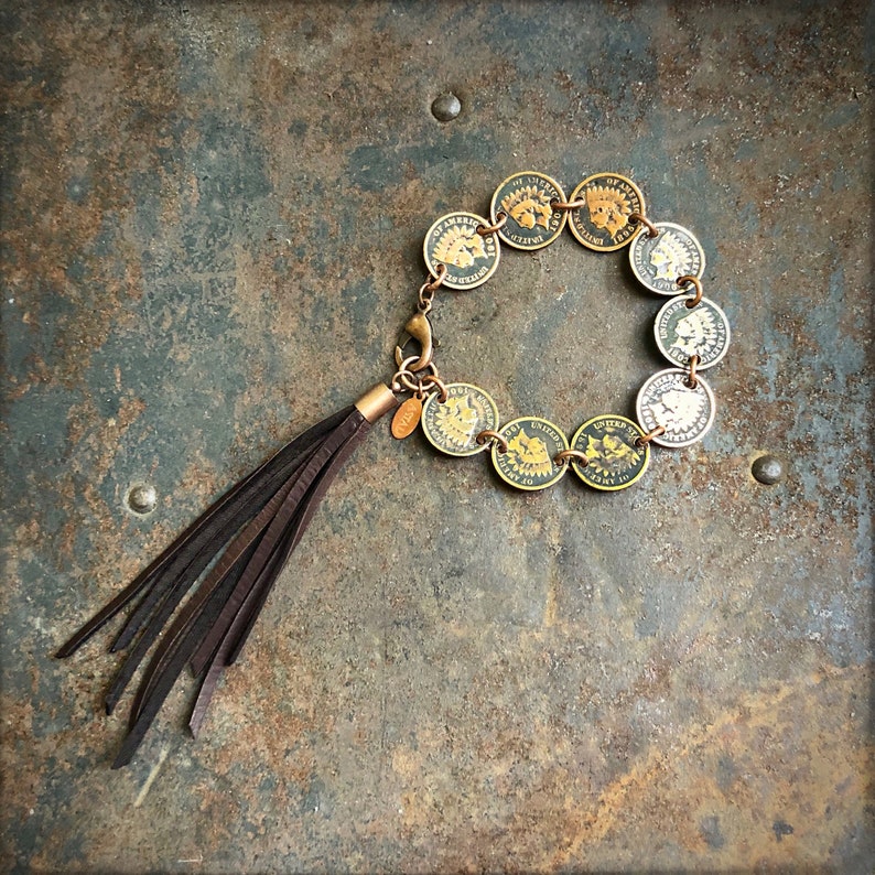 Western Bracelet, Indian Head Penny, Southwest Bracelet, Indian Head Cent, Jewelry Western, Fringe Bracelet, Bracelet Coins, Penny Bracelet image 8