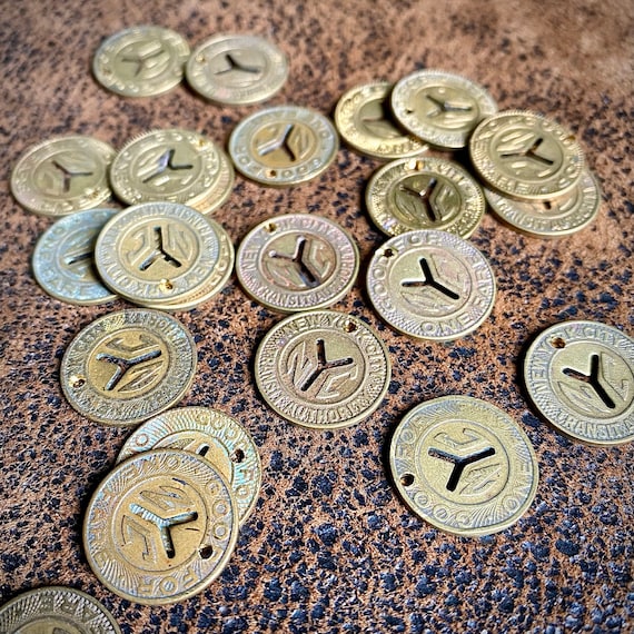 One (1) NYC Transit Token, Dime Size, Y Cut-out with Pre-Drilled Hole for Jewelry Making, Authentic 1950s - 1970s New York City Subway Token