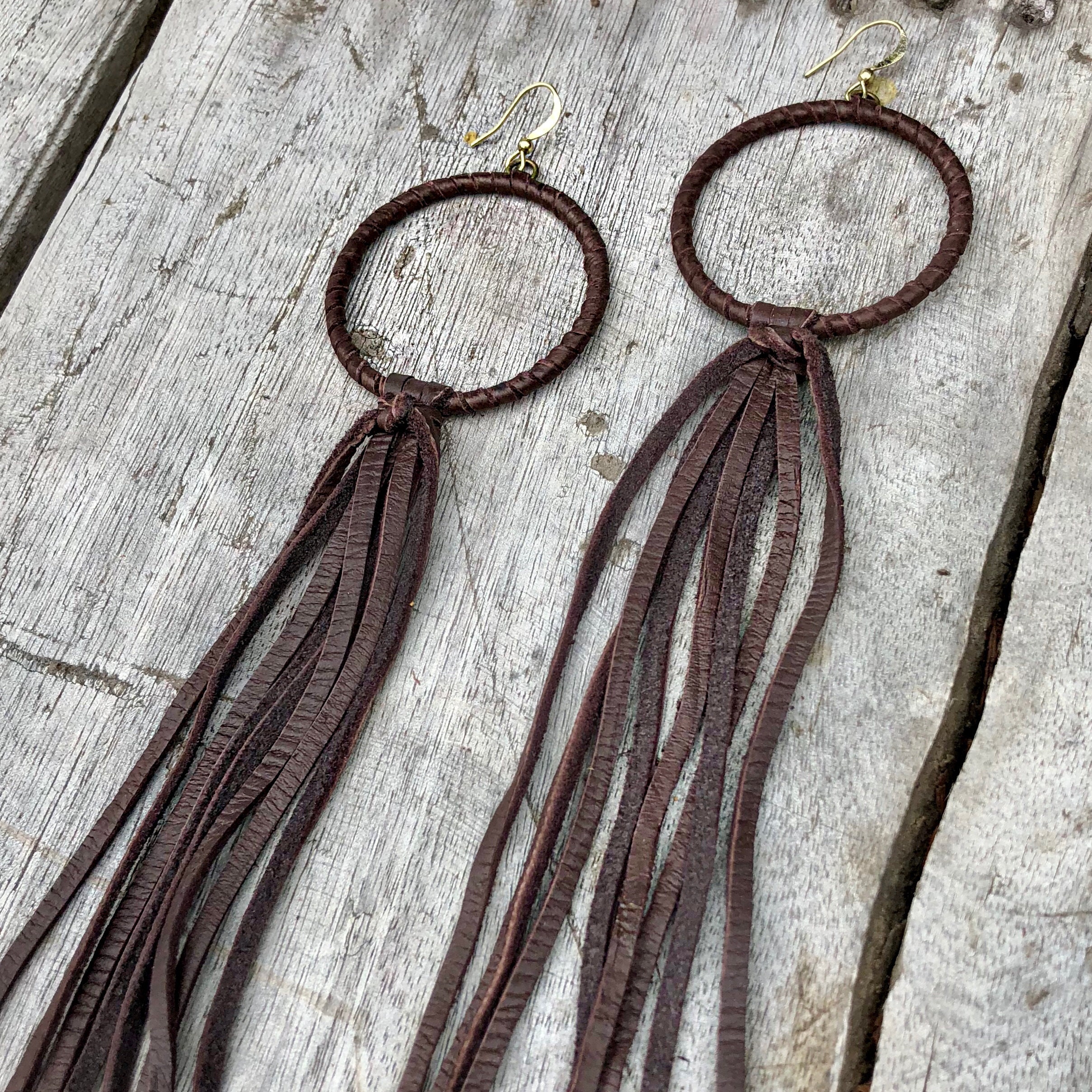 Boho Tassel Earring Brown Hoops Bohemian Hoop Earrings | Etsy