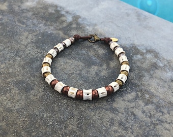Bone Bracelet, Unisex Bead Bracelet, Bone Fish, Layer Bead Bracelet, Boho, Bracelet Bone, Trade Bead Bracelet, Fish Vertebrae, Fish Bone
