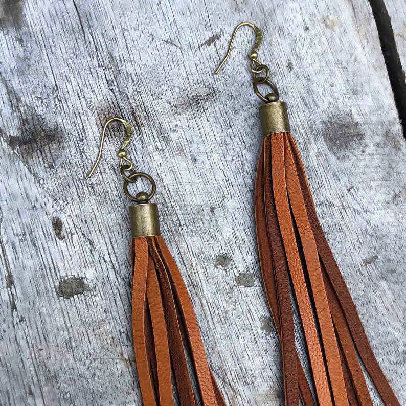 Leather Tassel Earrings Etsy