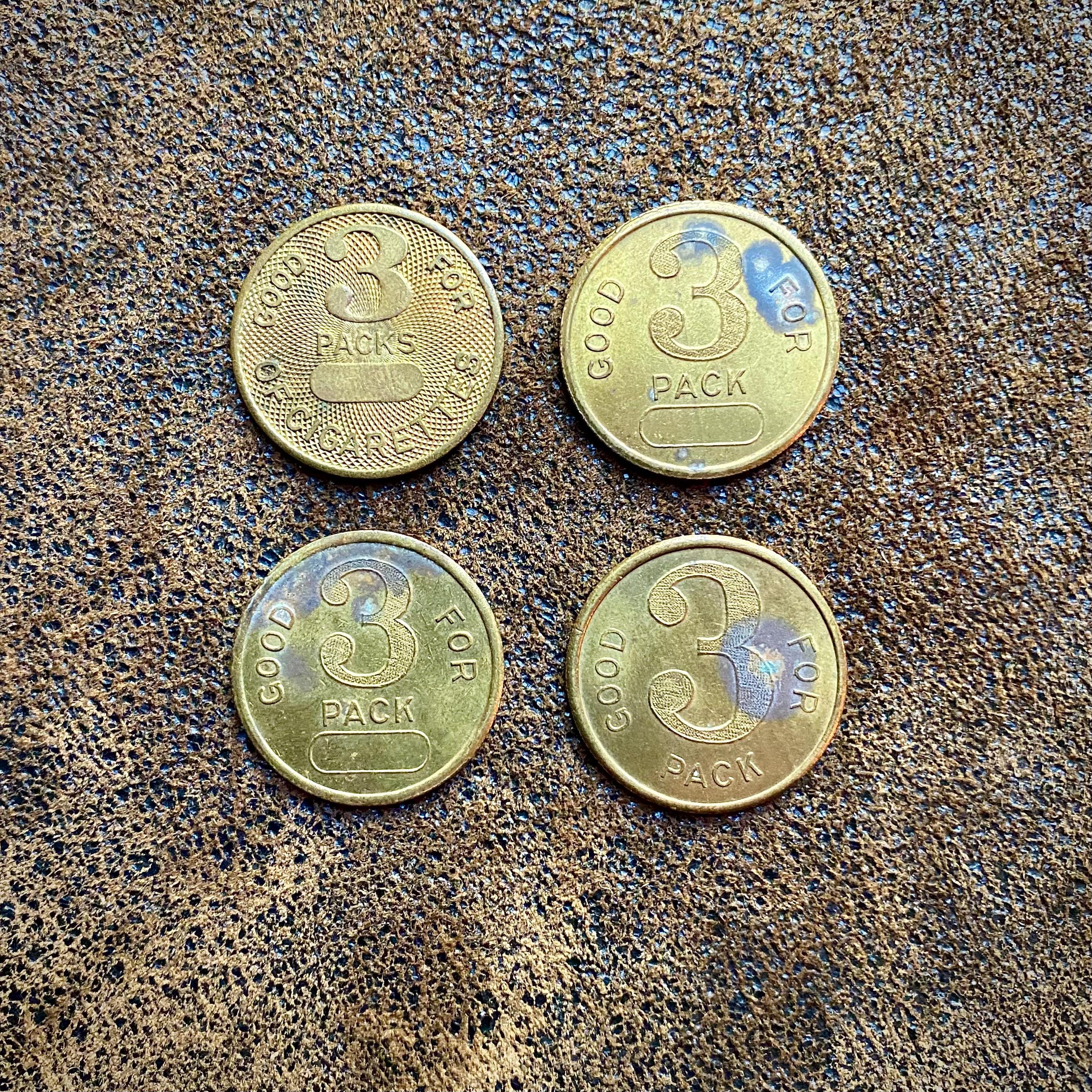 tobacco coin Cigarette Tokens, Vintage Brass Coins for Vending Machines, Cigarette Collectible, Rare Vintage Tokens From 1930s, Bar Memorabilia Cigarette Thru Quarter (One Sided)