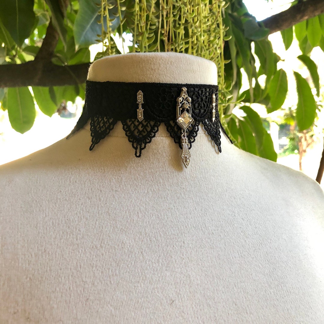 Gothic Black Lace Choker, Art Deco, Venice Lace, 1920s Edwardian Style ...