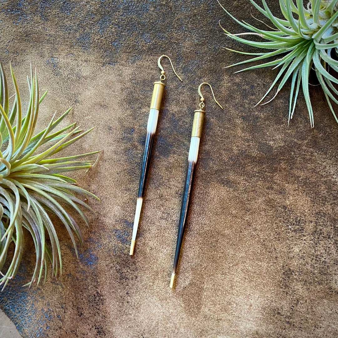 Porcupine Quill Earrings, Quill in Bullet Earrings, Recycled Bullet