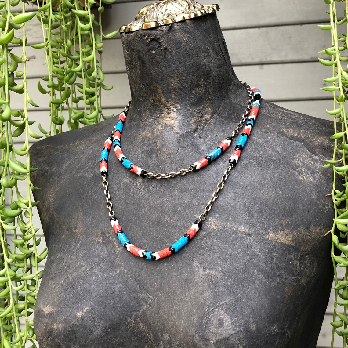 Colorful Bead Necklace Bead and Chain Necklace Jewelry Etsy