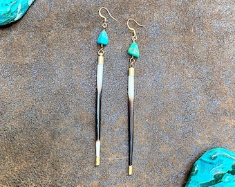 Porcupine Quill Earrings, Natural Turquoise Earrings, Porcupine Earrings, Wild Boho Earthy Jewelry, Quill Jewelry, African Porcupine Quills