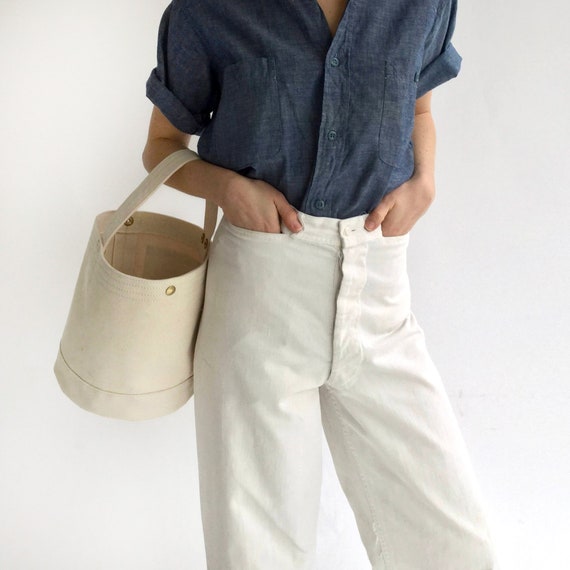 Small Canvas Bucket Bag Natural Cotton Canvas Handmade in Etsy