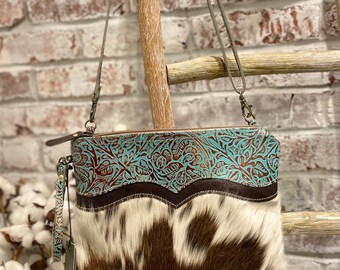 Turquoise Rose Cowhide Bag