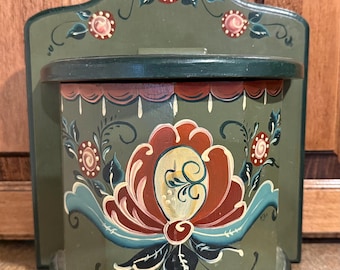 Vintage Hand Painted Folk Style Salt Box